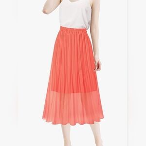 New Women's Pleated Coral Orange Skirt xl